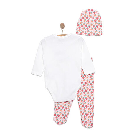 HelloBaby Meyve Baskılı Yenidoğan Kız Body-Patikli Alt-Şapka Kız Bebek
