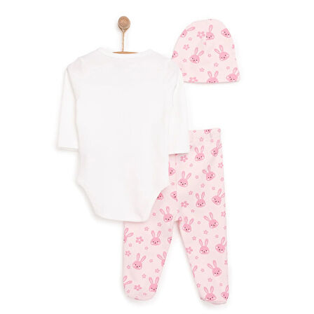HelloBaby Çiçek Baskılı Yenidoğan Kız Body-Patikli Alt-Şapka Kız Bebek