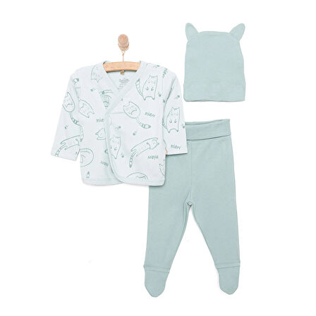 Bebetto Yenidoğan Organic Sleepy Cat Zıbın-Şapka-Patikli Alt 3lü Set Unisex