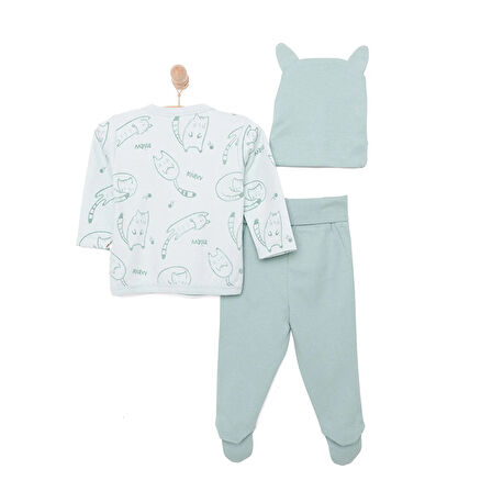Bebetto Yenidoğan Organic Sleepy Cat Zıbın-Şapka-Patikli Alt 3lü Set Unisex
