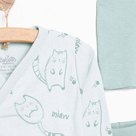 Bebetto Yenidoğan Organic Sleepy Cat Zıbın-Şapka-Patikli Alt 3lü Set Unisex