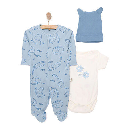 Bebetto Yenidoğan Organic Sleepy Car Tulum-Body-Şapka 3lü Set Unisex