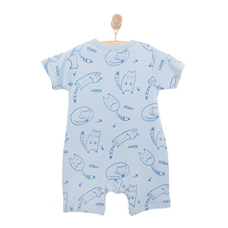 Bebetto Yenidoğan Unisex Bebek Kısa Tulum İnterlok Organic Sleepy Cat İndigo