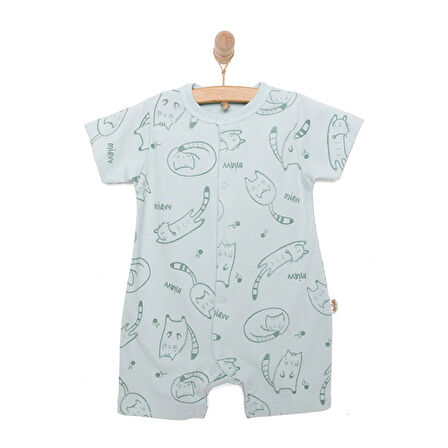 Bebetto Yenidoğan Organic Sleepy Cat Uni Kısa Tulum Unisex