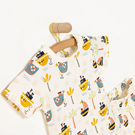 HelloBaby Erkek Bebek Pijama Takım Çıtçıtlı Bisiklet Yaka Kısa Kol