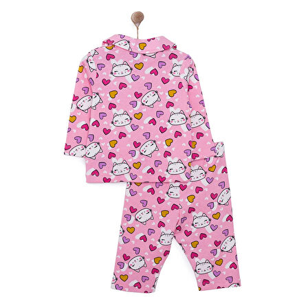 HelloBaby Kız Kedi Desenli Gömlek Yaka Pijama Takımı