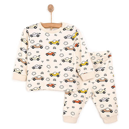HelloBaby Uzun Kol Kaşkorse Araba Desenli Bisiklet Yaka Pijama Takımı
