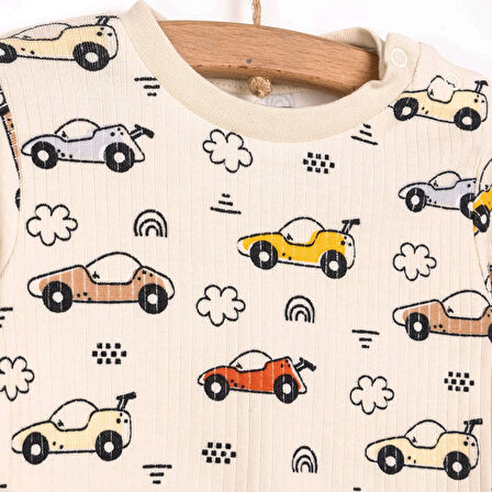 HelloBaby Uzun Kol Kaşkorse Araba Desenli Bisiklet Yaka Pijama Takımı