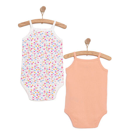 HelloBaby Kalp ve Bulut Desenli 2'li Çıtçıtlı İp Askılı Body Pembe