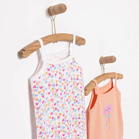 HelloBaby Kalp ve Bulut Desenli 2'li Çıtçıtlı İp Askılı Body Pembe