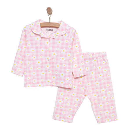 HelloBaby Kız Çiçek Desenli Gömlek Yaka Pijama Takımı