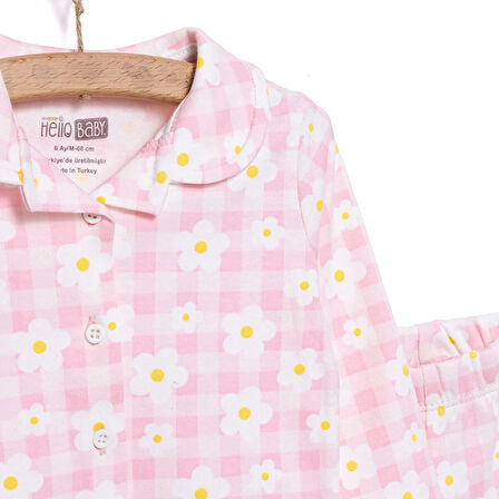 HelloBaby Kız Çiçek Desenli Gömlek Yaka Pijama Takımı