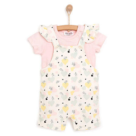 HelloBaby Basic Kız Kalp Desenli Şort Salopet-Tshirt Kız Bebek