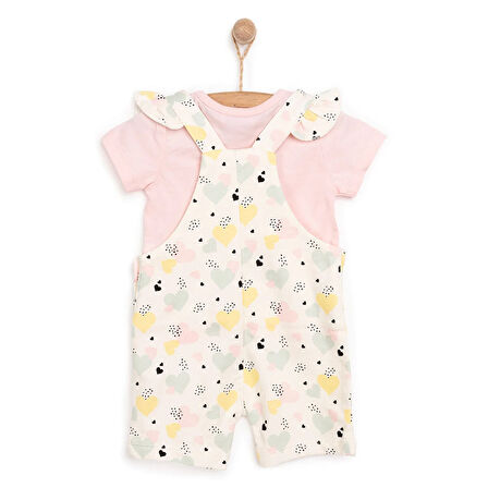 HelloBaby Basic Kız Kalp Desenli Şort Salopet-Tshirt Kız Bebek