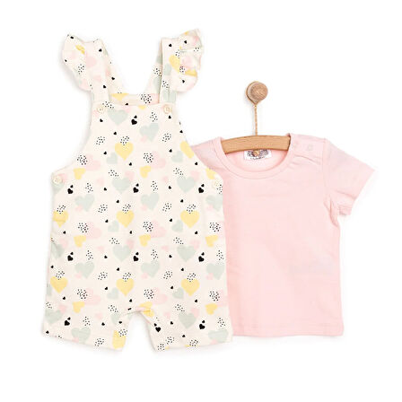 HelloBaby Basic Kız Kalp Desenli Şort Salopet-Tshirt Kız Bebek