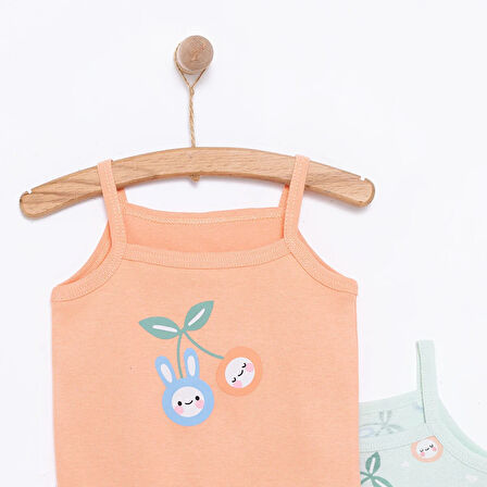 HelloBaby Kız Bebek 2li Body Bisiklet Yaka İp Askılı Karışık Renkli 3 Ay
