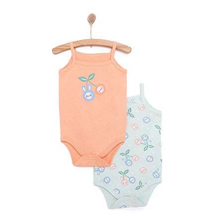 HelloBaby Kız Bebek 2li Body Bisiklet Yaka İp Askılı Karışık Renkli 3 Ay