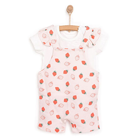 HelloBaby Basic Kız Çilek Desenli Şort Salopet-Tshirt Kız Bebek