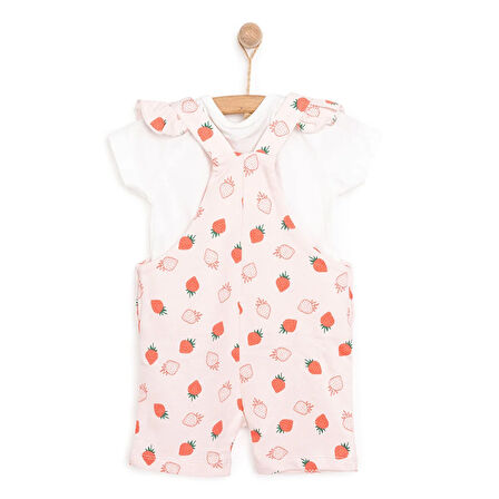 HelloBaby Basic Kız Çilek Desenli Şort Salopet-Tshirt Kız Bebek
