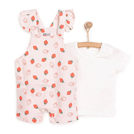 HelloBaby Basic Kız Çilek Desenli Şort Salopet-Tshirt Kız Bebek