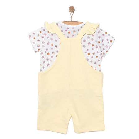 HelloBaby Kız Bebek Basic Şort Salopet-Tişört 2li Takım Good Day Desenli Bisiklet Yaka Reçme Paça Kısa Kol Sarı