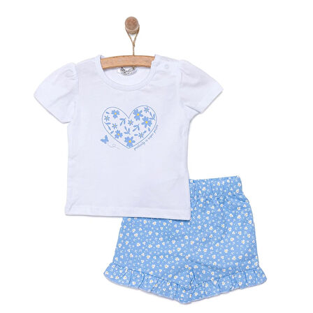 HelloBaby Basic Kalp ve Çiçek Baskılı Şortlu Takım Kız Bebek