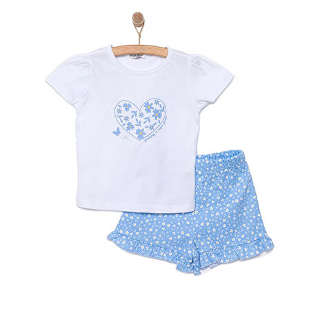 HelloBaby Basic Kalp ve Çiçek Baskılı Şortlu Takım Kız Bebek