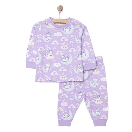 HelloBaby Kız Kedi Desenli Uzun Kol Pijama Takımı