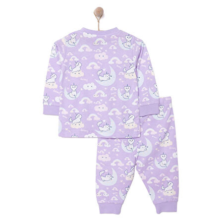 HelloBaby Kız Kedi Desenli Uzun Kol Pijama Takımı