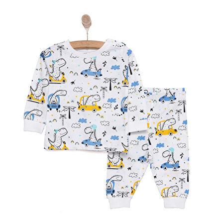 HelloBaby Uzun Kol Bisiklet Yaka Dinazor Desenli Pijama Takımı