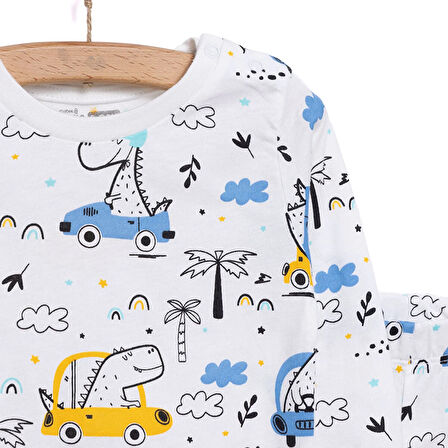 HelloBaby Uzun Kol Bisiklet Yaka Dinazor Desenli Pijama Takımı