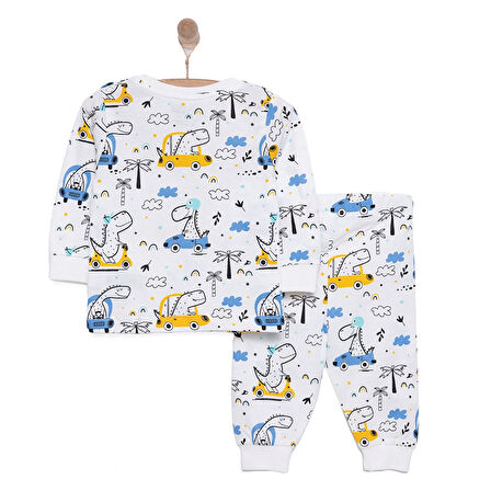 HelloBaby Uzun Kol Bisiklet Yaka Dinazor Desenli Pijama Takımı