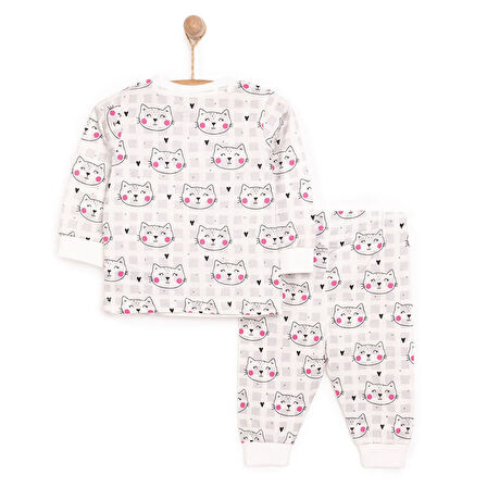 HelloBaby Kız Kedi Desenli Uzun Kol Pijama Takımı