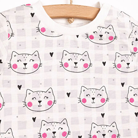 HelloBaby Kız Kedi Desenli Uzun Kol Pijama Takımı