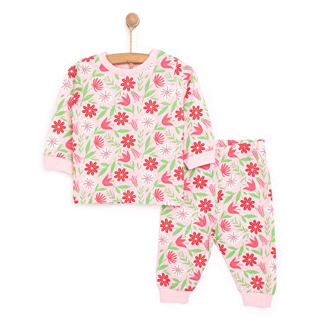 HelloBaby Kız Çiçek Desenli Uzun Kol Pijama Takımı