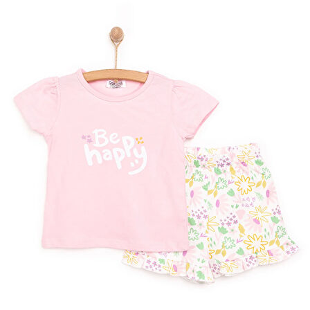 HelloBaby Basic Kız Be Happy Baskılı Tshirt-Şort Kız Bebek