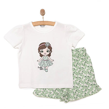 HelloBaby Basic Erkek Çiçek ve Kız Baskılı Şortlu Takım Kız Bebek