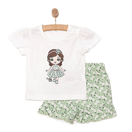 HelloBaby Basic Erkek Çiçek ve Kız Baskılı Şortlu Takım Kız Bebek