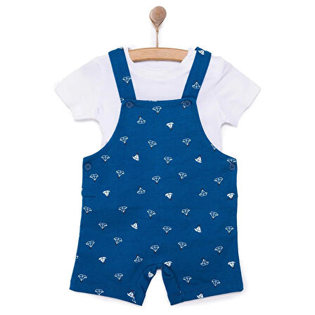 HelloBaby Basic Erkek Yelken Desenli Şort Salopet-Tshirt Takım Erkek Bebek