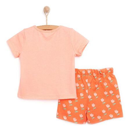 HelloBaby Kız Bebek Tişört-Şort 2li Takım Motto Girl Bisiklet Yaka Reçme Paça Kısa Kol Pembe