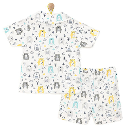 HelloBaby Erkek Bebek Pijama Takım Düğmeli Kapüşonlu Yaka Kısa Kol