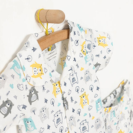 HelloBaby Erkek Bebek Pijama Takım Düğmeli Kapüşonlu Yaka Kısa Kol