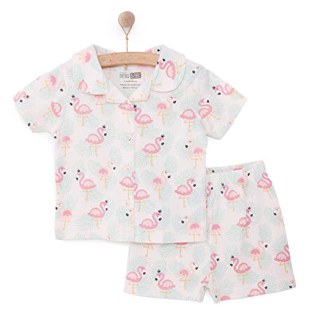 HelloBaby Gömlek Yaka Filamingo Desenli Kısa Kol Pijama Takımı