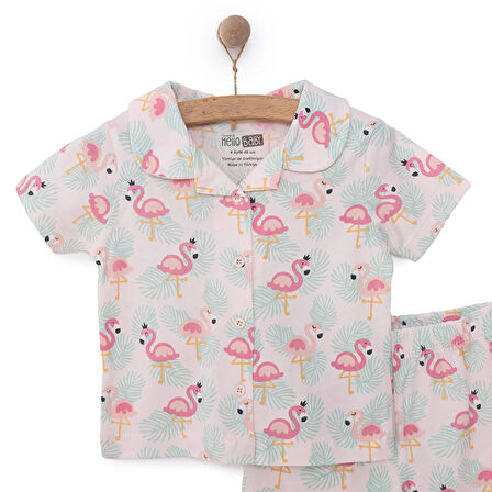 HelloBaby Gömlek Yaka Filamingo Desenli Kısa Kol Pijama Takımı