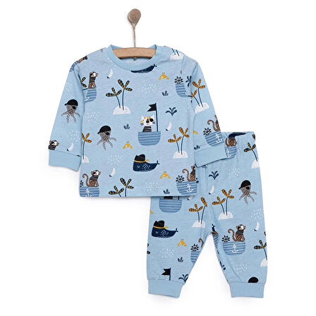HelloBaby Uzun Kol Korsan Hayvanlar Desenli Bisiklet Yaka Pijama Takımı
