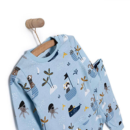 HelloBaby Uzun Kol Korsan Hayvanlar Desenli Bisiklet Yaka Pijama Takımı