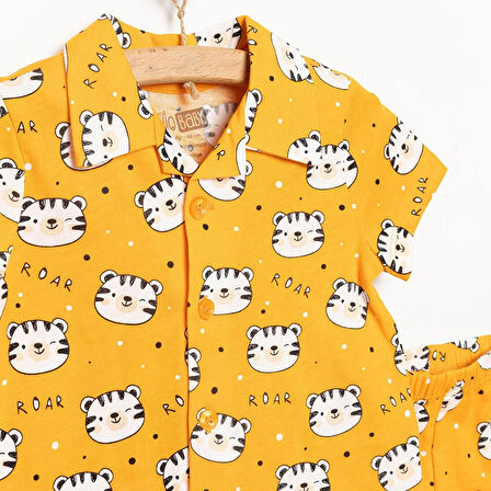 HelloBaby Erkek Gömlek Yaka Kısa Kol Ayıcık Desenli Pijama Takımı