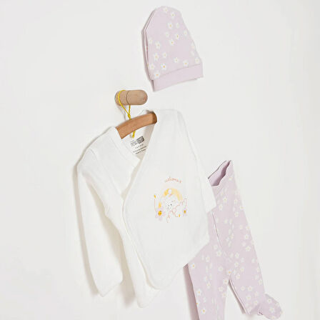 HelloBaby Kız Zıbın-Şapka-Patikli Alt Kız Bebek