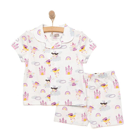 HelloBaby Gömlek Yaka Peri Desenli Kısa Kol Pijama Takımı