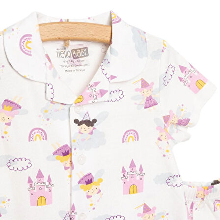HelloBaby Gömlek Yaka Peri Desenli Kısa Kol Pijama Takımı